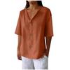 New Summer Women'S Loose V-Neck Short Sleeve Button Up Cotton Linen T-Shirt, Elegant Fashion Solid Color Casual Top