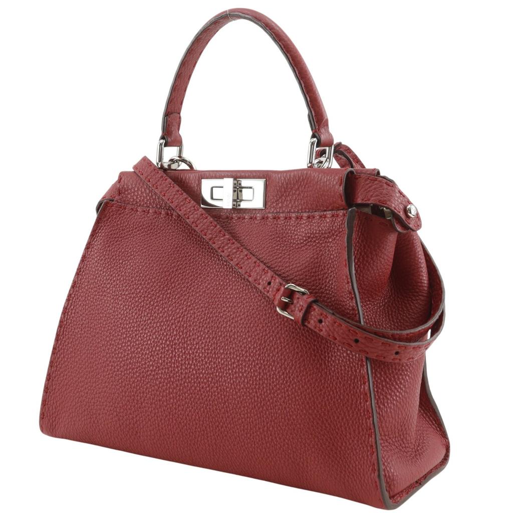 FENDI Peekaboo medium Handbag 8BN226 Celeria 2WAYShoulder Red leather Women Used