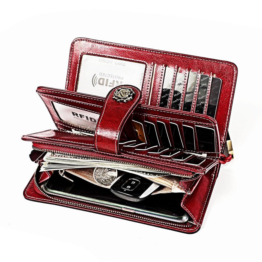 Vintage RFID Retro Genuine Leather Women's Long Clutch Wallet