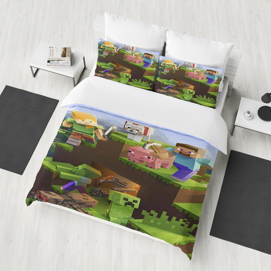 M-Minecraft 100% PolyesterAnime Printed Bedding Set Duvet Cover Queen Cotton Cute Printed Cartoon Quilt Cover