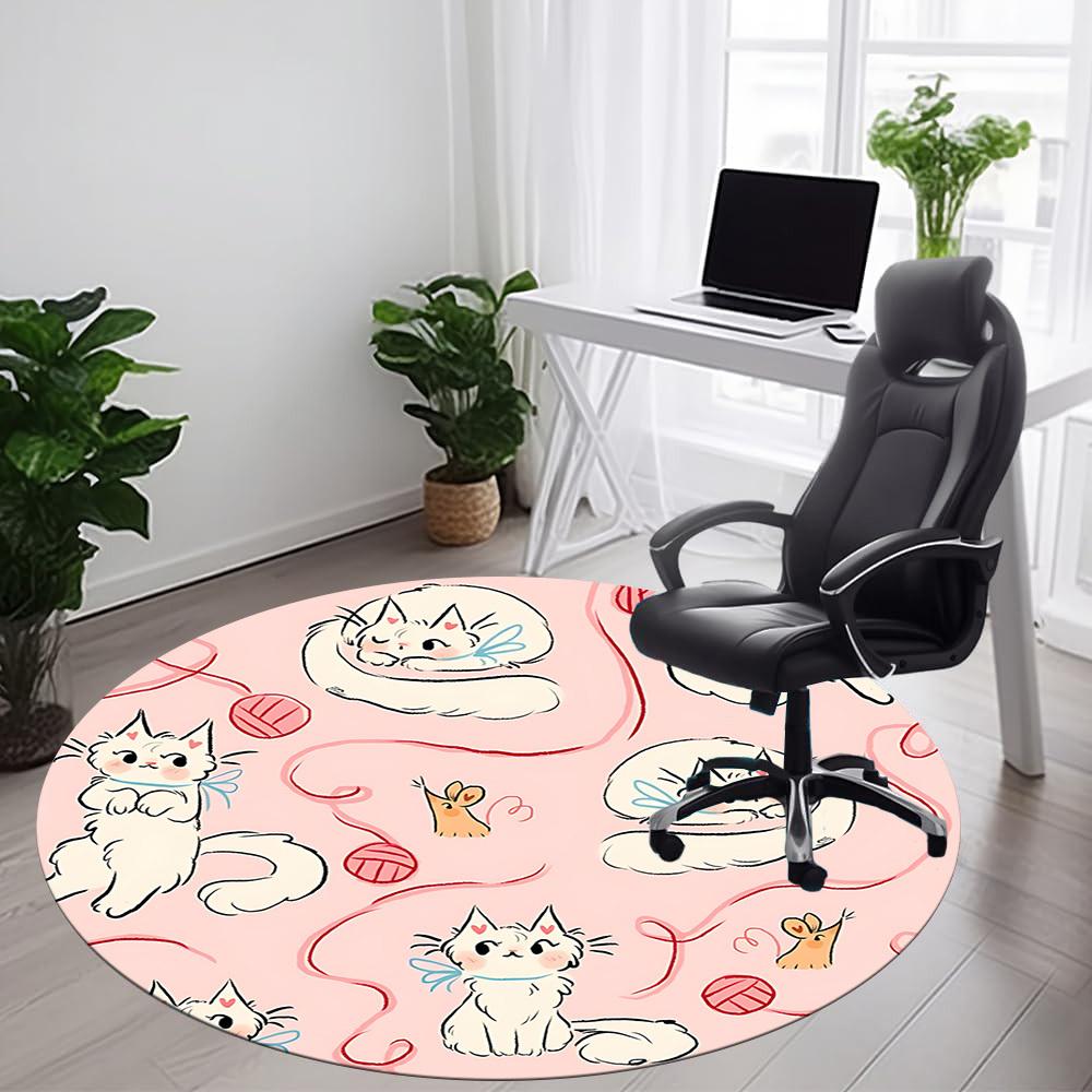 1PC Kittens Yarn Office Round Area Rug, Mat Suitable For Office, Under Office Chairs Bedroom Living Room Home Decor, Room Deco