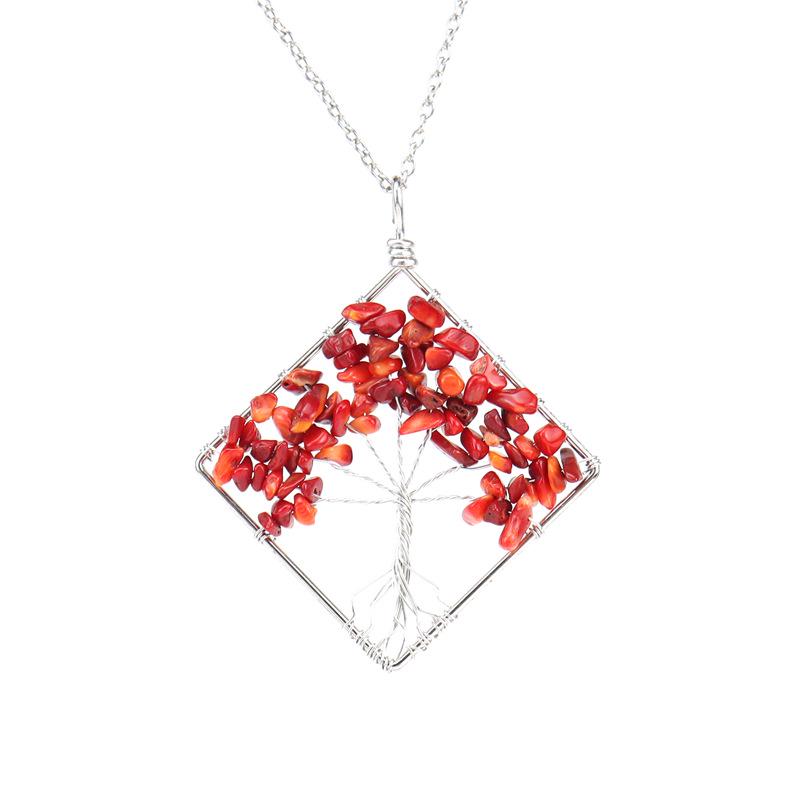 

Handmade Wire Wrapped Square Tree of Life Necklace with Natural Irregular Crushed Stone Crystals (N10)
