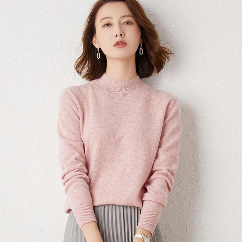 Fashion Half High Collar Slim Fit Autumn Sweater Women Winter Long Sleeve Pullovers Women Solid Base Sweaters Elegant Casual Warm Lady Jumpers 25634