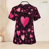 Women Plus Size V Neck Short Sleeve Scrub Top Pink Watercolor Heart Valentine Print Nurse Uniform Top