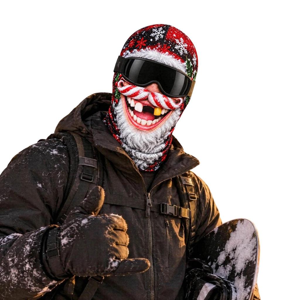 Hombre Viejo Esquía, Divertido Realista 3D Estampado Completo Cara Completa Invierno Cortavientos Sombrero, Gafas de Sol No Incluidas