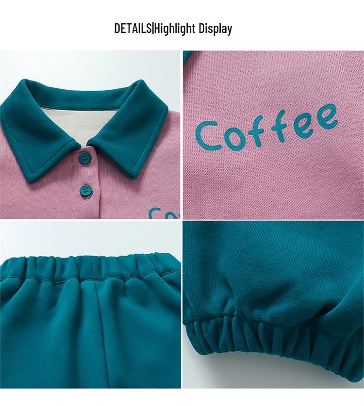 2025 Girls' Korean Style Autumn Two-Piece: Color Block Sweatshirt & Green Pants Set