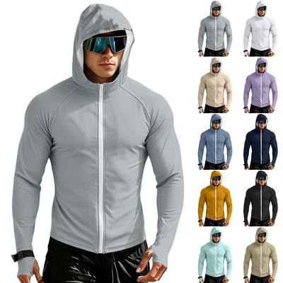 Men's Casual Raglan Sleeve Hooded Long Sleeve Sun Protection Jacket Lightweight Zipper Front Outdoor Activewear