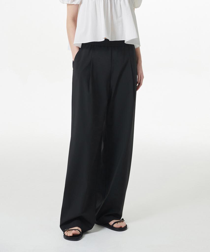 MUSINSA STANDARD WOMAN [Cooltandard] Women'S One-Tuck Wide Elastic Waist Slacks [Black]