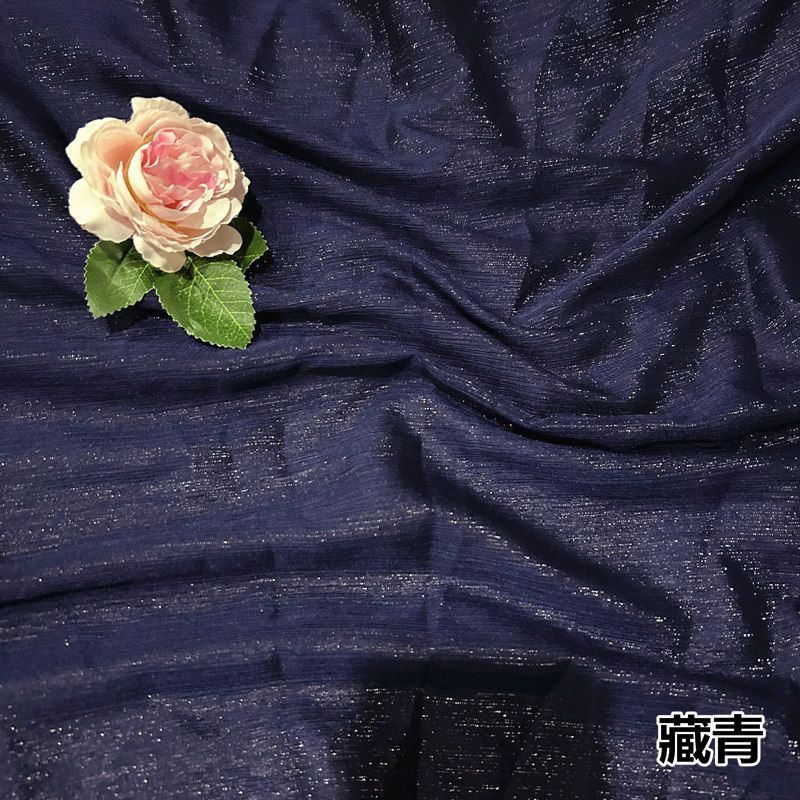 Shiny Silver Wire Crinkle Chiffon Fabric Plain By The Meter for Clothes Hanfu Dress Shirt Diy Sewing Cloth Soft Breathable Black