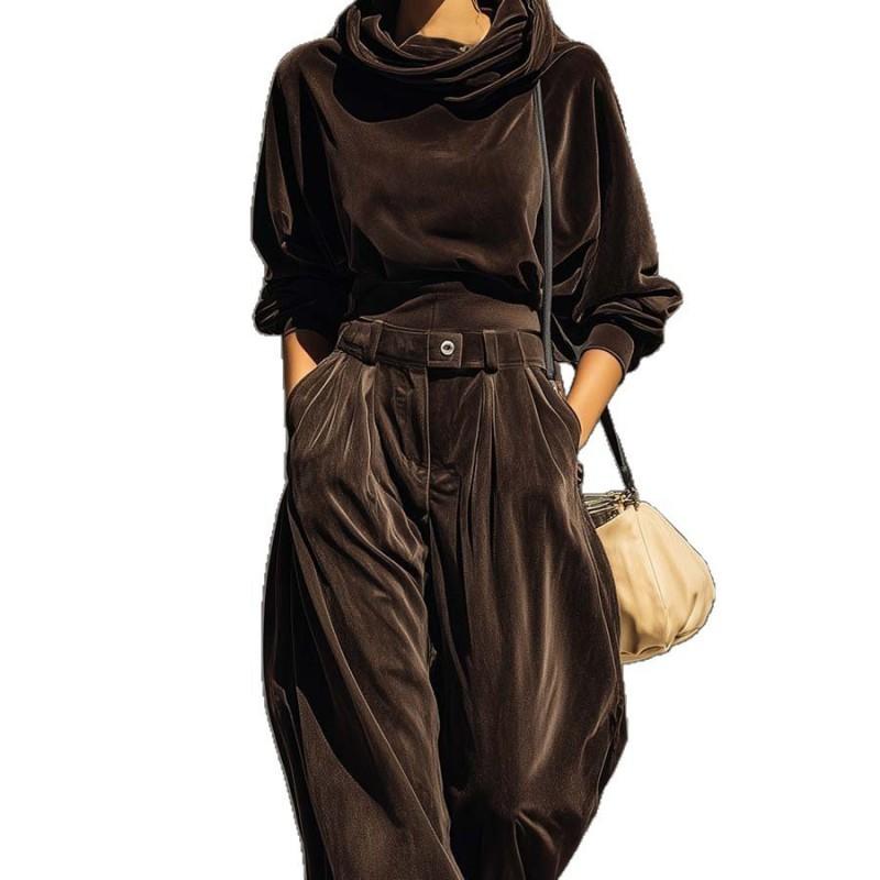 Womens Velvet Hooded Long Sleeve Lounge Set With Elastic Cuffs Loose Fit Pants