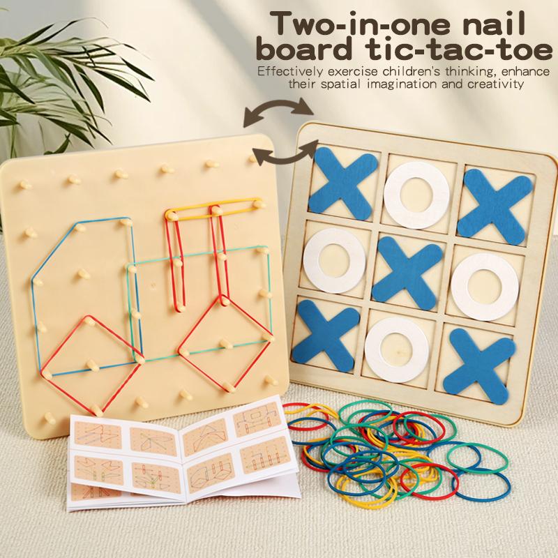 Two In One Nail Board Wooden Tic Tac Toe & Pegboard Set Enhance Spatial Thinking Strategy Skills Hand-Eye Coordination Training