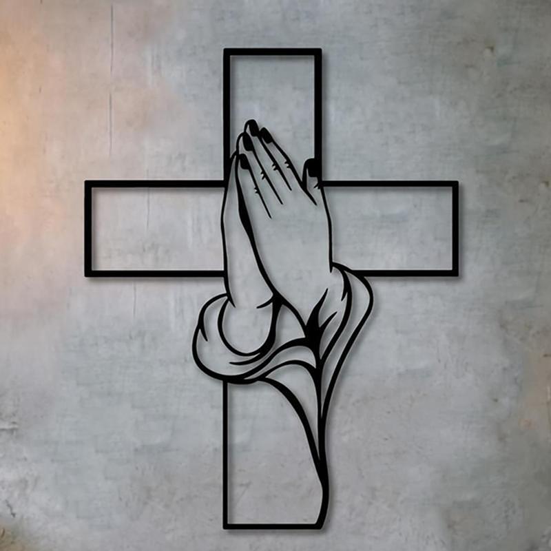 1 szt. Sztuka Krzyża, Nowoczesny Metalowy Dekor Ścienny Religijny, Wzór Modlących Się Dłoni, Łatwy Do Powieszenia, Idealny Do Salonu I Prezenty Domowe