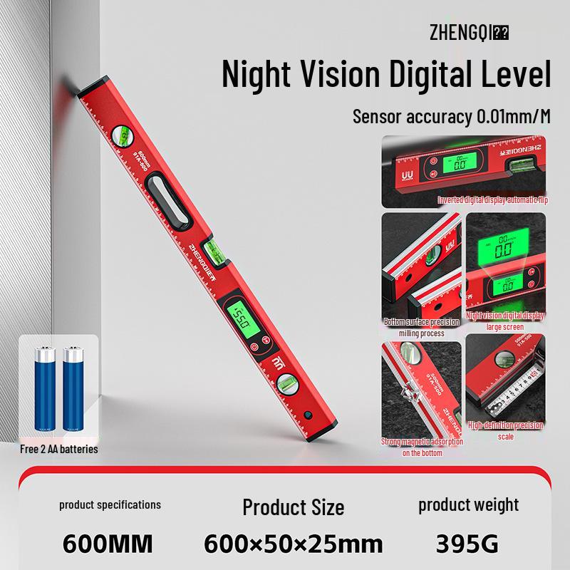High-Precision Digital Magnetic Spirit Level with Cast Aluminum Edge