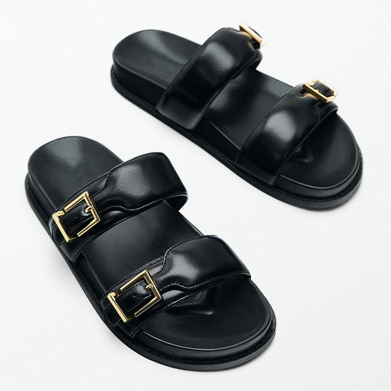 Fashion 2025 Woman Strap Buckle Slippers Casual Beach Slides Shoes Ladies Flats Thicken Soled Pantuflas Girls Outside Hook&Loop Sandals