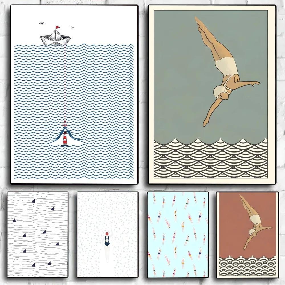 Maritime Surfing Beach Posters Wall Art Canvas Prints Painting Home Decorative Vintage Art Poster Livingroom Bedroom Decoraton