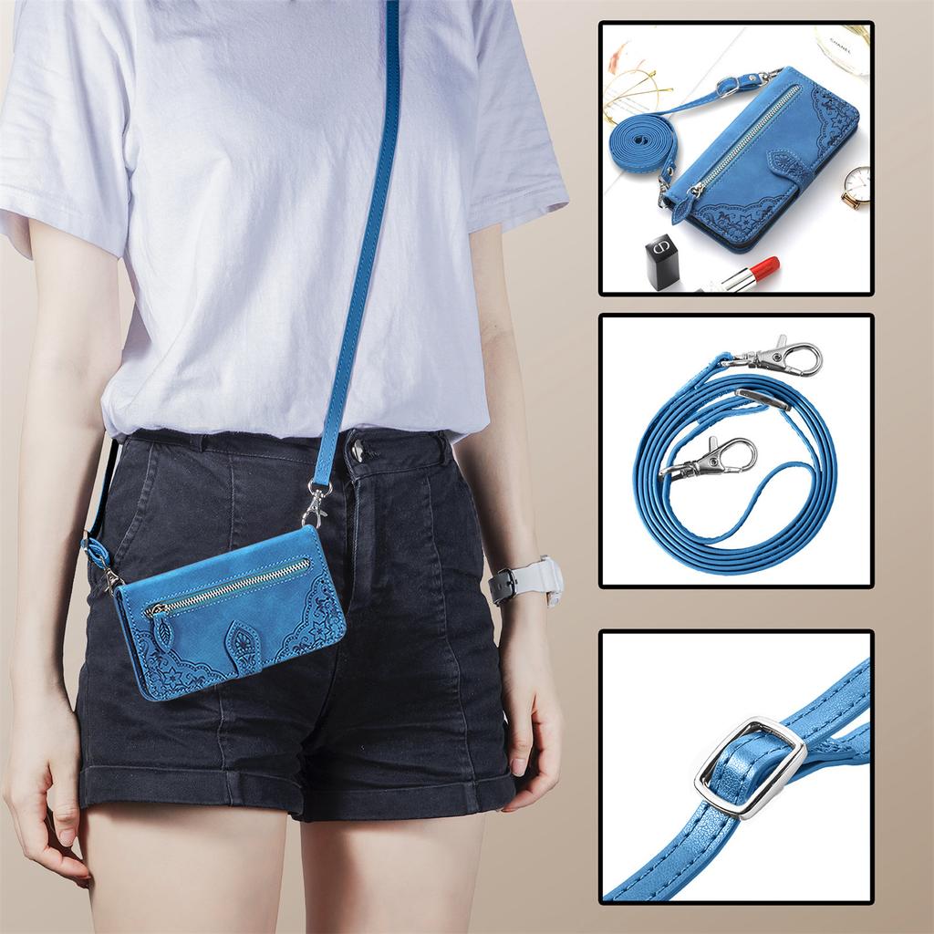 Lanyard Zipper Wallet Card Bag Leather Case For Samsung Galaxy S23 Ultra S22 S21 S23FE A54 A14 A34 A24 A23 A34 Crossbody Cover
