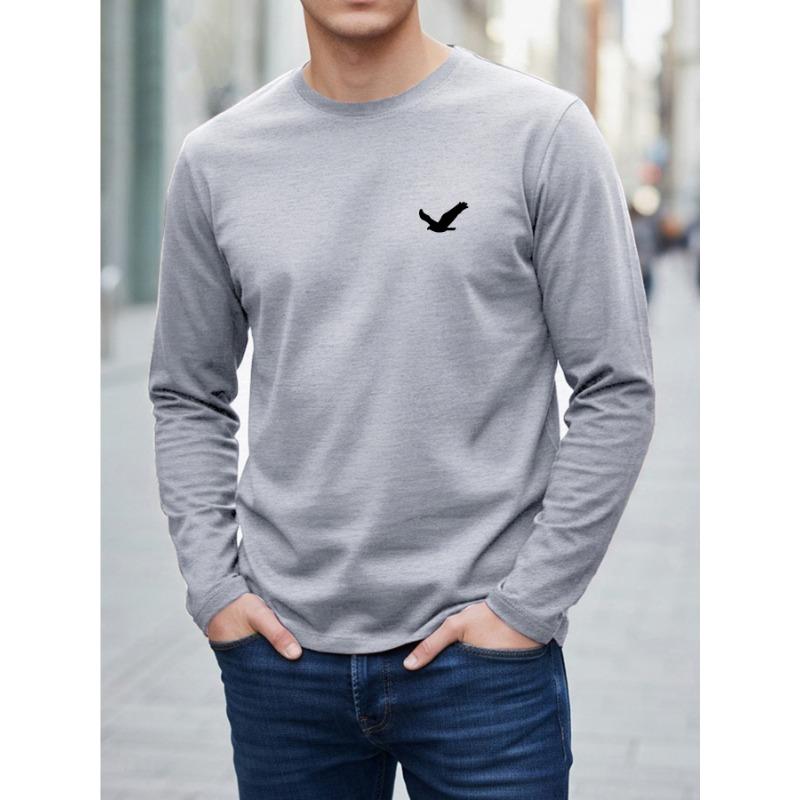 2026 Nouveau T-shirt Homme Manches Longues Impression d'Oiseaux 3D Coupe Ample Décontractée Col Rond Confortable Sportif Décontracté et Élégant Haut