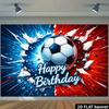 2D Kids Football Birthday Backdrop, Red Blue Burst Soccer Ball Decoration Background