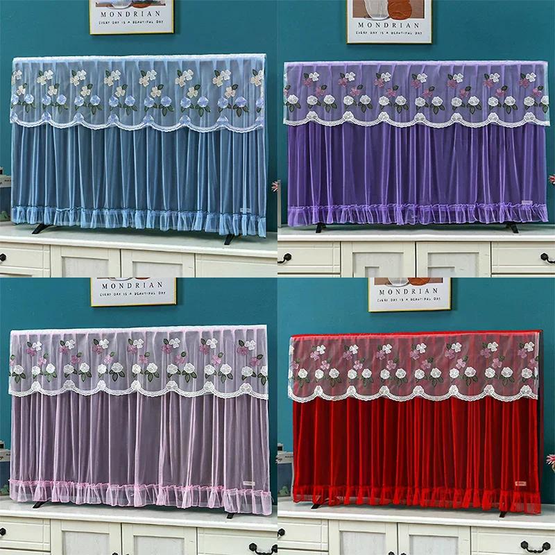 Durable 32 Inch 42 Inch TV Dust Cover Embroidered Lace Thin LCD TV Protective Cover Wall Mounted TV Screen Monitor Cloth