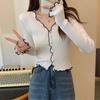 Fashionable and Fresh V-neck Elegant Ladies Knitted Sweater Bottoming Shirt, Spring and Autumn New Long-sleeved Wooden Ear Cardigan Bottoming Top