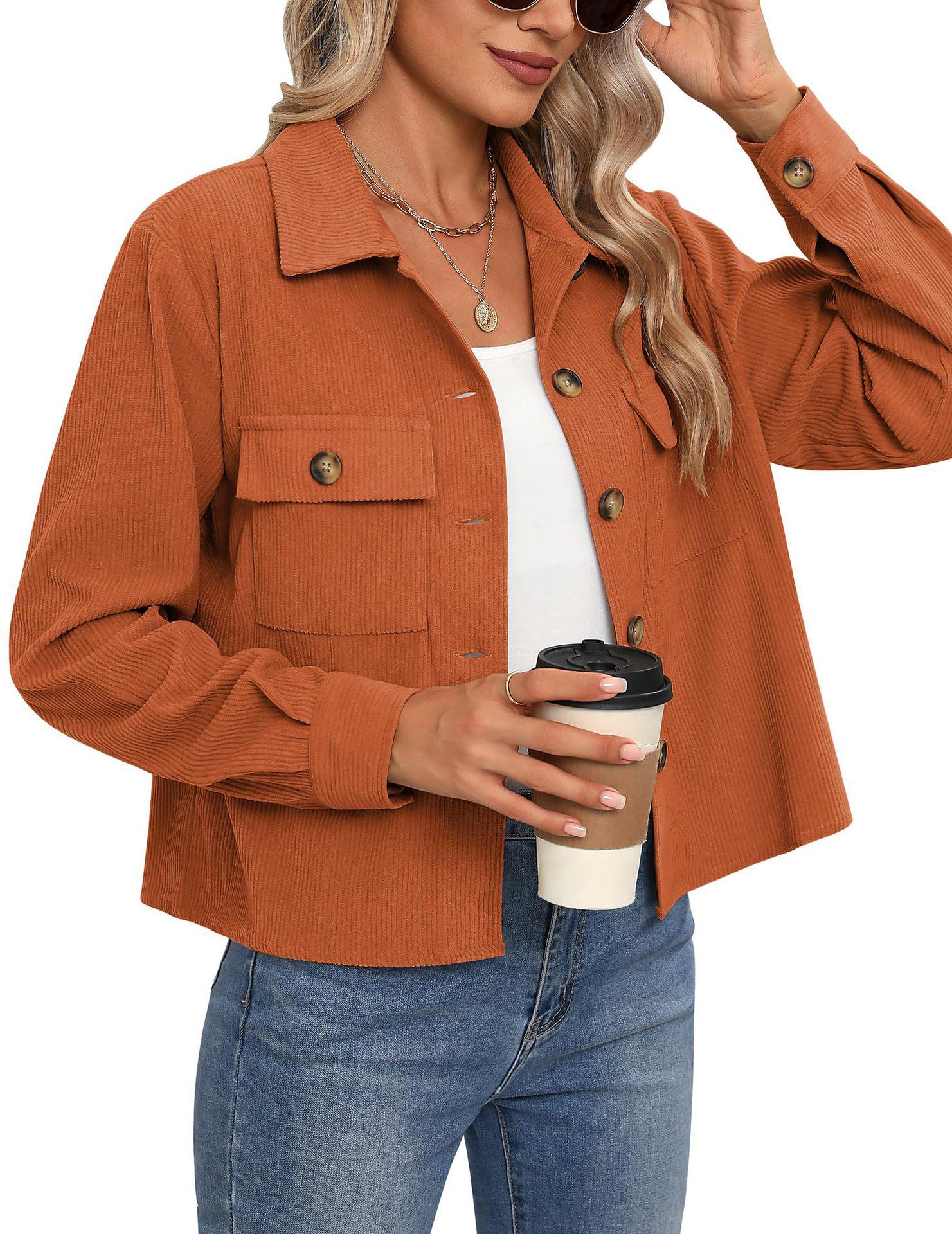 2026 Trendy Women s Casual Corduroy Crop Jacket: European & American Style Button-Up Cardigan S