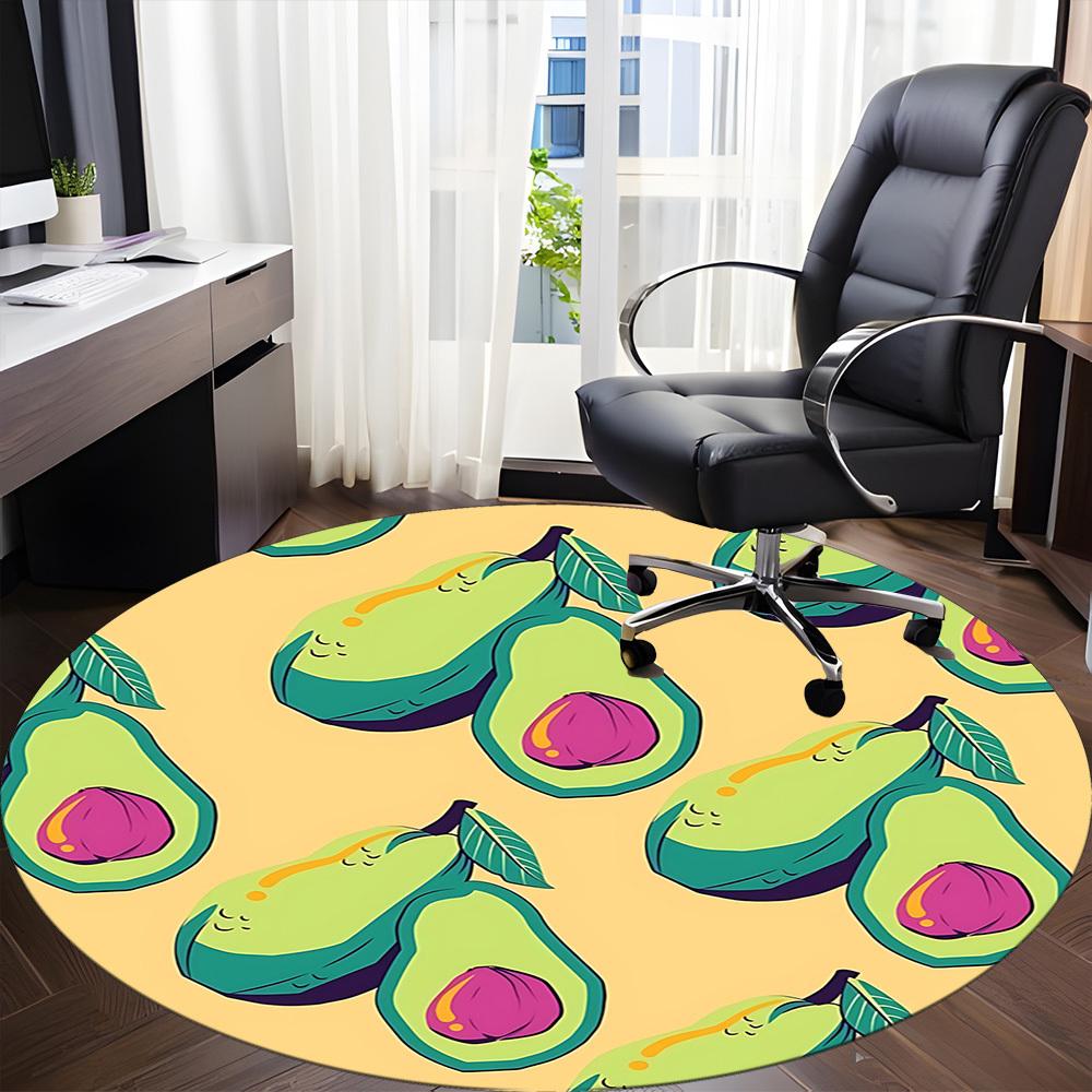 1 Stück Runde Büroteppich mit Avocado-Muster, Rutschfest, Weich und Langlebig, Büroteppich für Innendekoration, Perfekt für Büro, Dekoration yy260204008