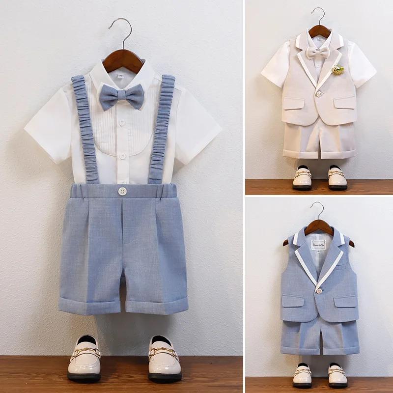 Boy Summer Vest Dress Suit Children's Host Piano Performance Photography Birthday Party Costume Kids Waistcoat Shorts Outfit