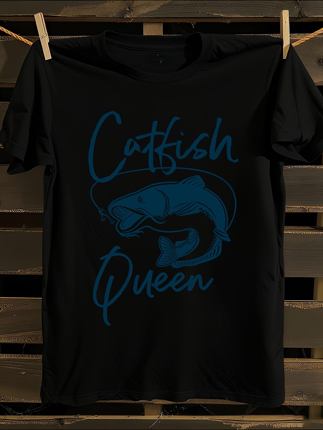 

Catfish Queen Fishing T-Shirt Mens Tshirt Womens Tshirts with Letters Print Short Sleeves T-Shirt Casual Street Tee Shirt Top XXL