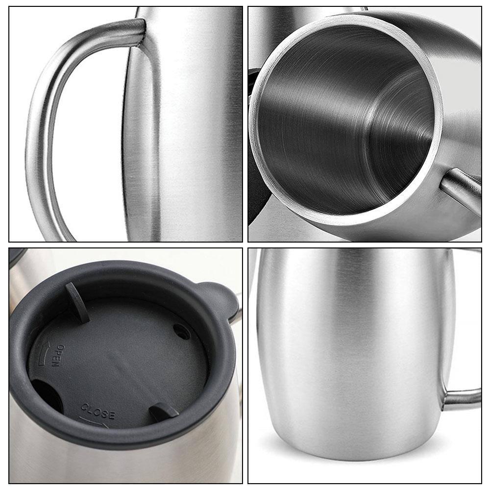 420ml Rustfritt Stål Ølkrus Bærbar Dobbeltvegg Vakuumisolert Kaffekopp med Håndtak Lokk for Hjem Reise Kopper Drikkeglass