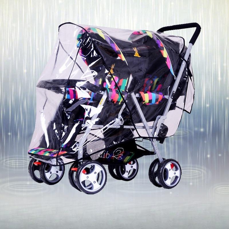 Waterproof Twin Baby Stroller Rain Cover Windproof Dustproof For Double Front Back Seat Pushchair
