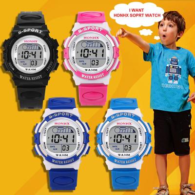 Módní vodotěsné dětské chlapecké LCD digitální stopky Datum gumové sportovní náramkové hodinky