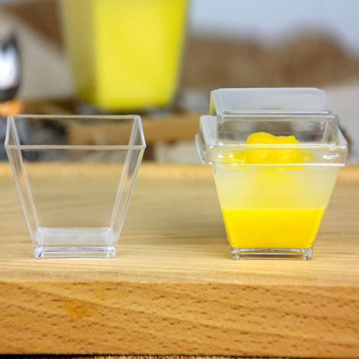 Mini Square 2oz Dessert Pudding Cup Plastic Clear Mousse Cups Birthday Decor Clear Plastic Cup