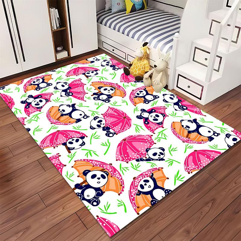 Cartoon Pandas with Colorful Umbrellas suitable as a non-slip mat for the living room or bedroom sofa