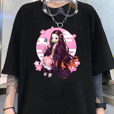 Anime Kamado Nezuko Baskılı Tişörtler Kadın Yaz Serin Kısa Kollu Kadın Günlük Tişört Yuvarlak Yaka Üstler