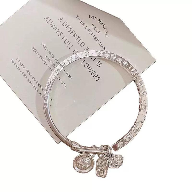 Vintage Silver-plated Fu Character Bracelet New Ethnic Gourd Bell Open Design Concept Bangle Auspicious Ruyi Tassel Jewelry Gift