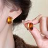 Brown Resin Square Stud Earrings For Women Vintage Metal Irregular Geometric Temperament Earrings Jewelry