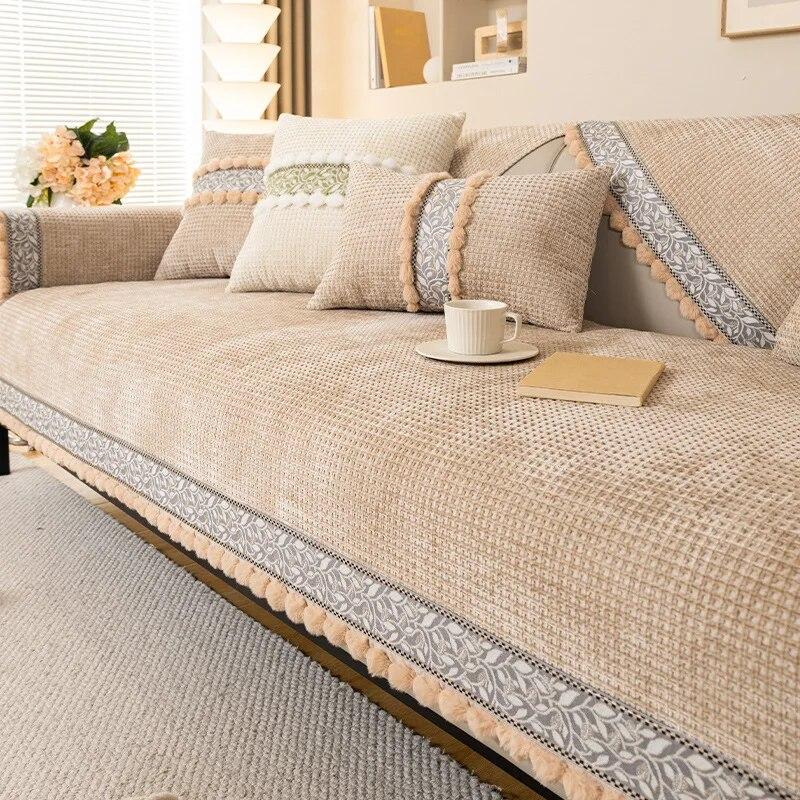Four Seasons Universal Sofa Cover Chenille Waffle Couch Cover Anti-Pet Scratching Couch Inclusive Universal for Living Room Mat