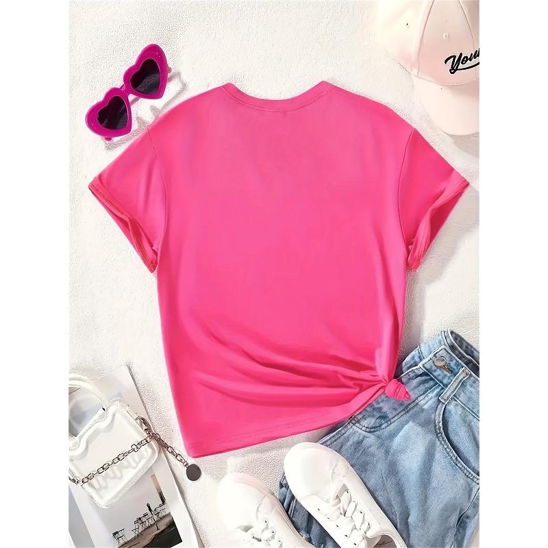 Girls Crewneck Short Sleeve Tee, Letter "I'M MY DADDY'S GIRL AND MY MOMMY'S WORLD" Cartoon Planet Print Comfort Casual Top