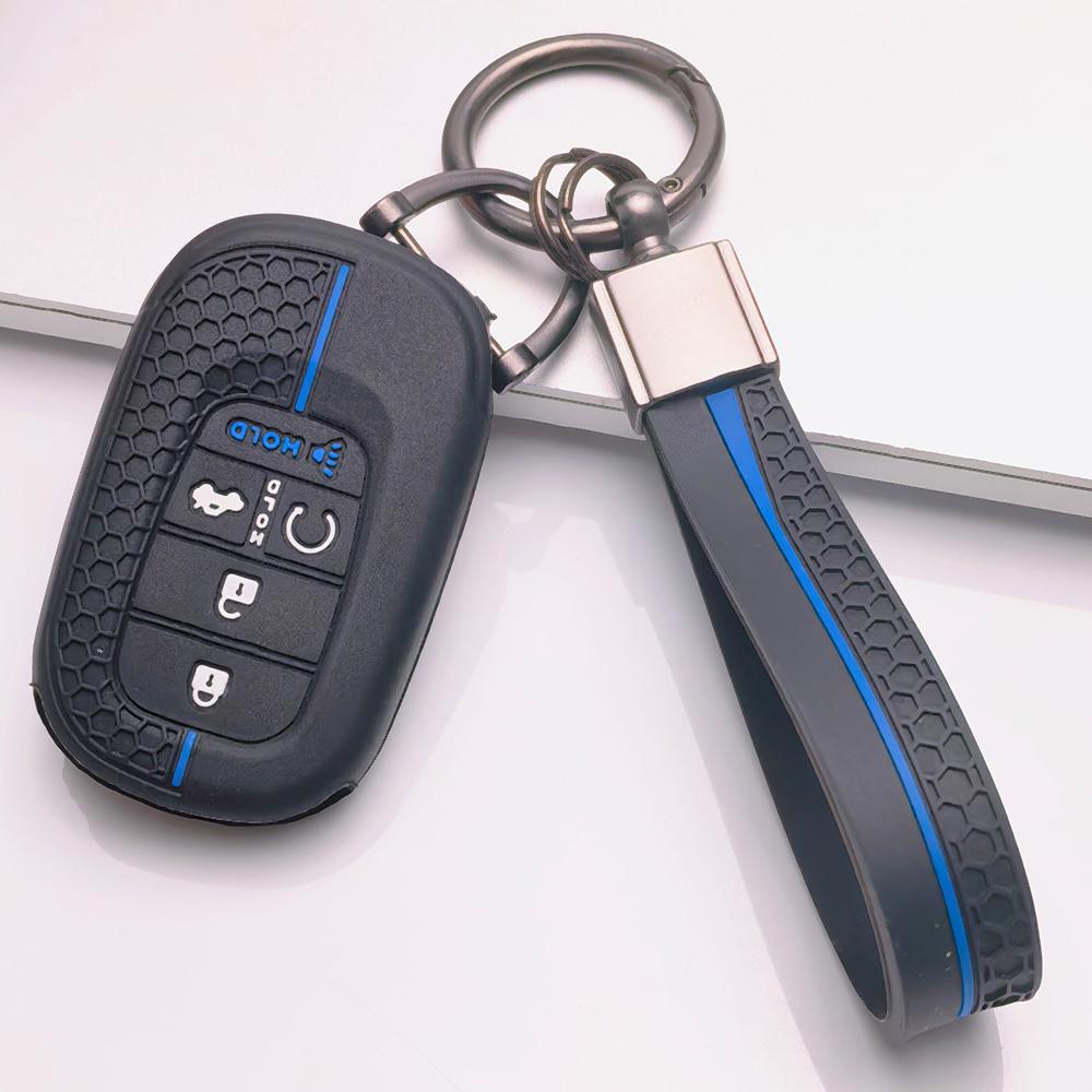 Anti Lost Silicone Keychain Lanyard for Honda Civic Accord Inspire HRV CRV Pilot with Keychain Honeycomb Texture Racing Stripe Car Remote Key Sleeve