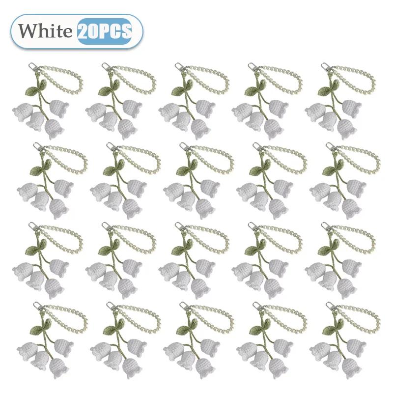 1-20PCS Creative Wool Crocheted Bolling Orchid Key Ring Ins Cute Girl Pearl Chain Key Chain Handmade Knitted Bag Pendant Gifts