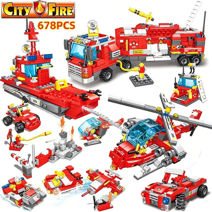 678pcs City Fire Truck Fighting Building Blocks Set, Warship Deformable Combination Car Model Figures Bricks Toys For Children