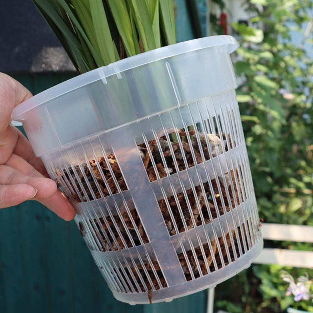 5 Pcs Meshpot Clear Plastic Orchid Pots With Tray Plastic Clear Flower Plant Repotting Desktop Plant Orchid Pot