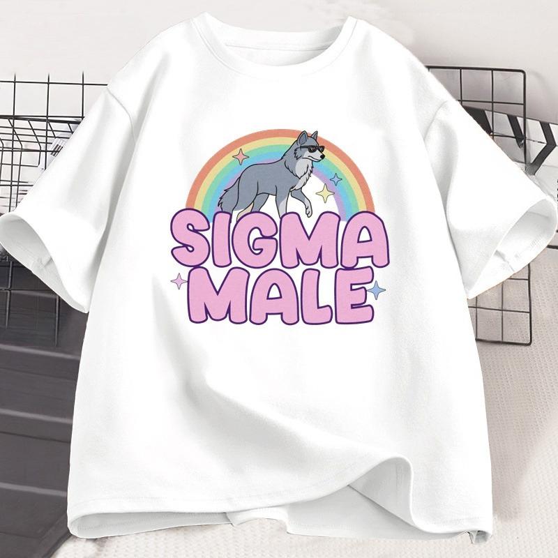 Sigma Male Lone Wolf T Shirt Funny Weird Rainbow Wolf Graphic Tee Unisex Women Casual Trendy Loose Tshirt Women Clothing Tops