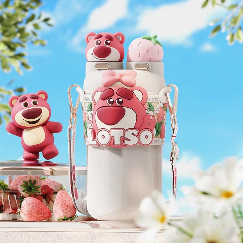 Термокружка Disney Клубничный Мишка из нержавеющей стали 316 для двух напитков с трубочкой
