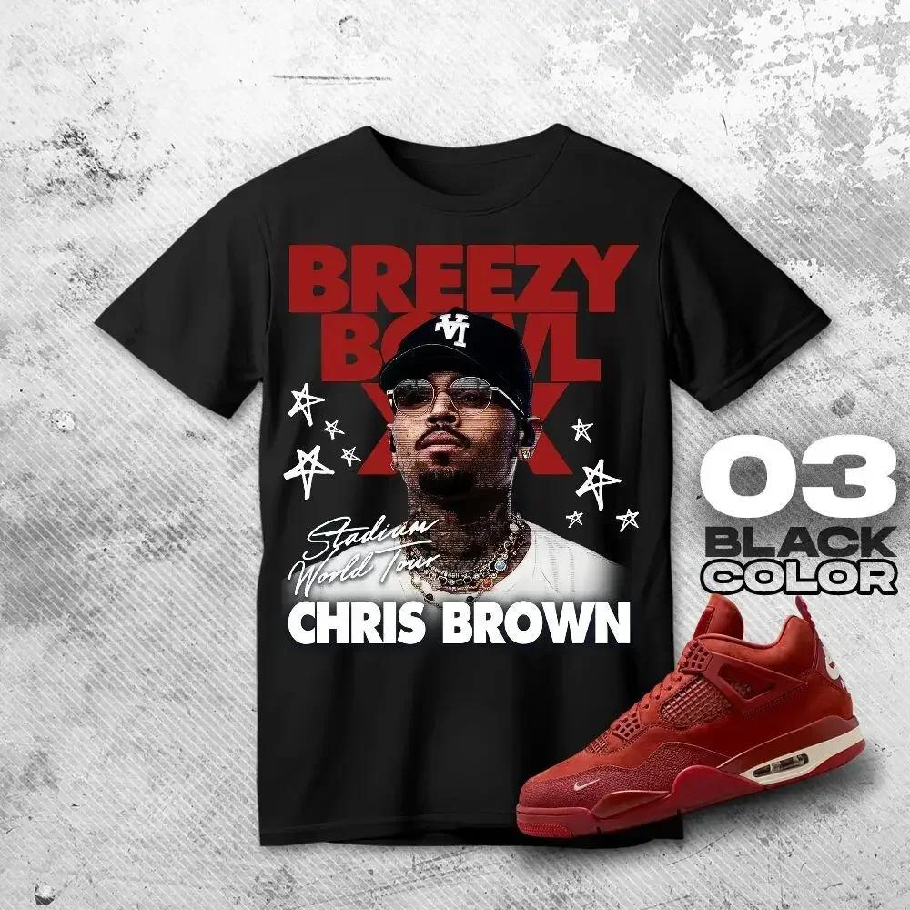 Summer Chris Brown Breezy Bowl XX Concert Tour Printed Cotton Round Neck T-shirt Hip Hop Men's Large Street Outdoor Short Sleeve