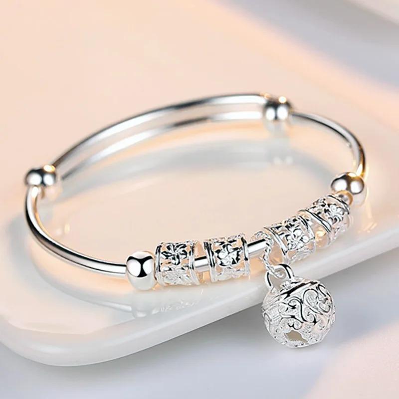 Fijn 925 Sterling Zilver Holle Bellen Bal Armbanden Verstelbare Armbanden voor Vrouwen Mode Vakantiecadeaus Feest Bruiloft Sieraden