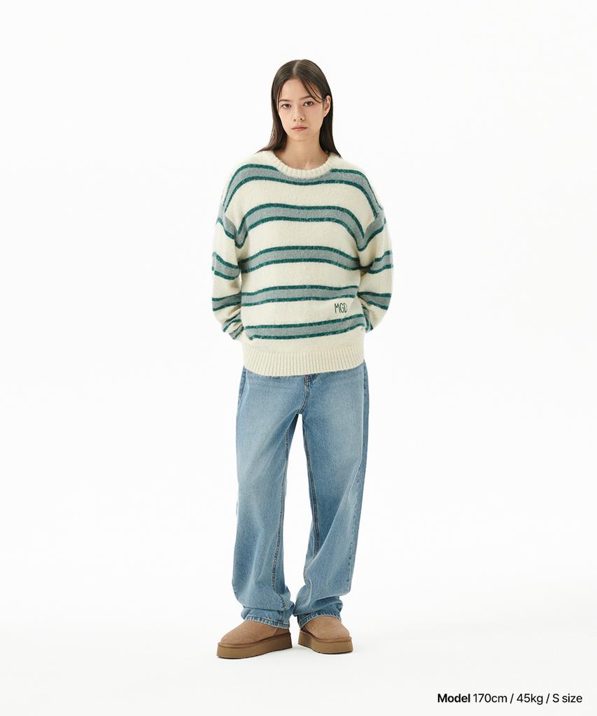 MAHAGRID Hairy Stripe Knit Sweater Ivory(Mg2Ffmk600A)