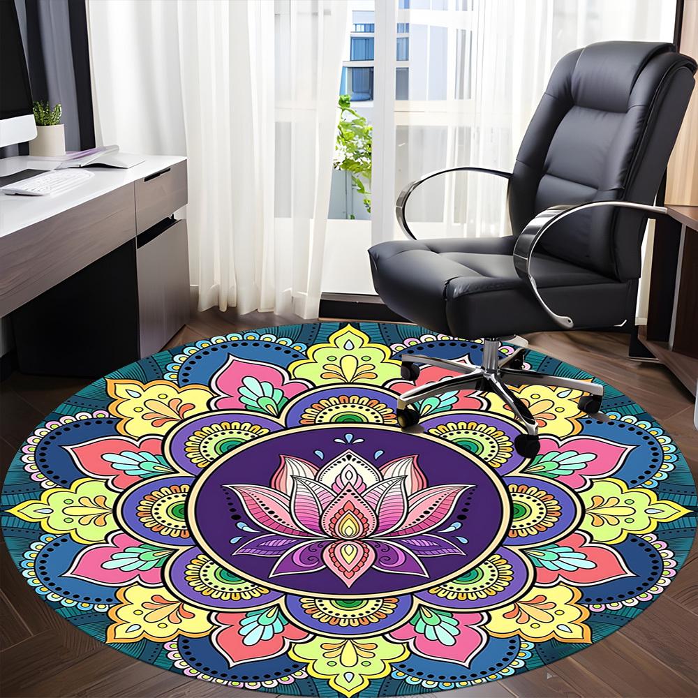 1PC Mandala Art Office Round Rug, Non slip, Soft and Durable Office Rug for Interior Decoration, Perfect for Office