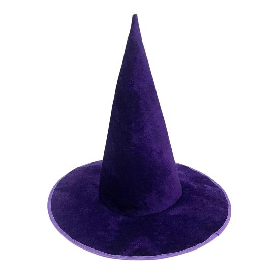 Masquerade Dress Up Hat Velvet Witch for Halloween Costume, Pointed Wizard Cap with Wide Dark Fantasy Costume Props Brim, Festival Headwear,