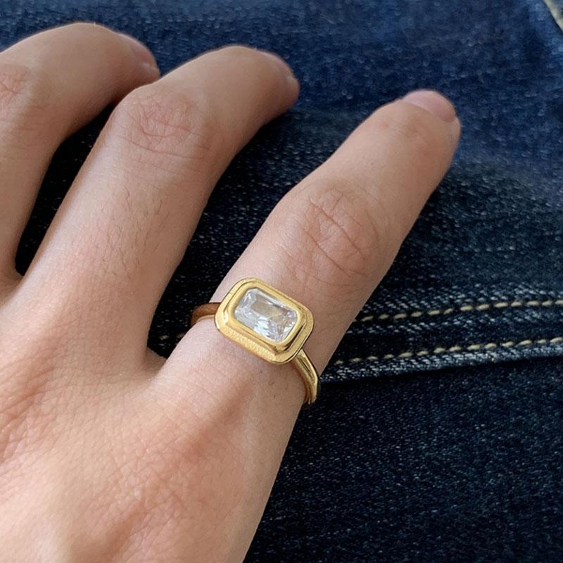 Rectangle  cz stone rings stainless steel rings for women minimalist simple dainty jewelry tarnish free jewelry waterproof